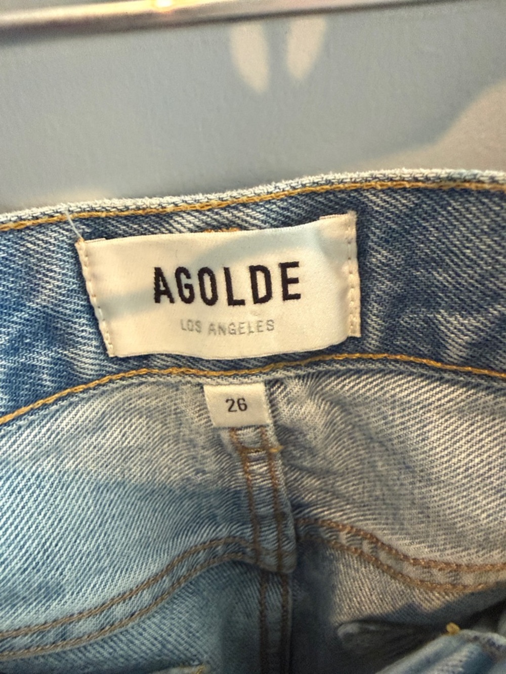 AGOLDE Parker Long Light Blue Distressed High-Rise Denim Cutoff Shorts - Picture 3 of 5